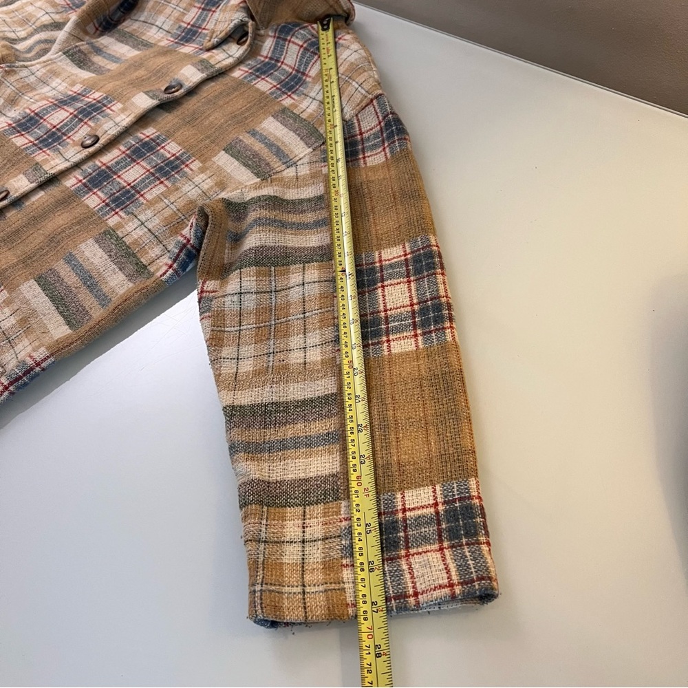 DALMYS | Cream, tan, & blue checked plaid rare vintage shacket jacket coat - Picture 7 of 12